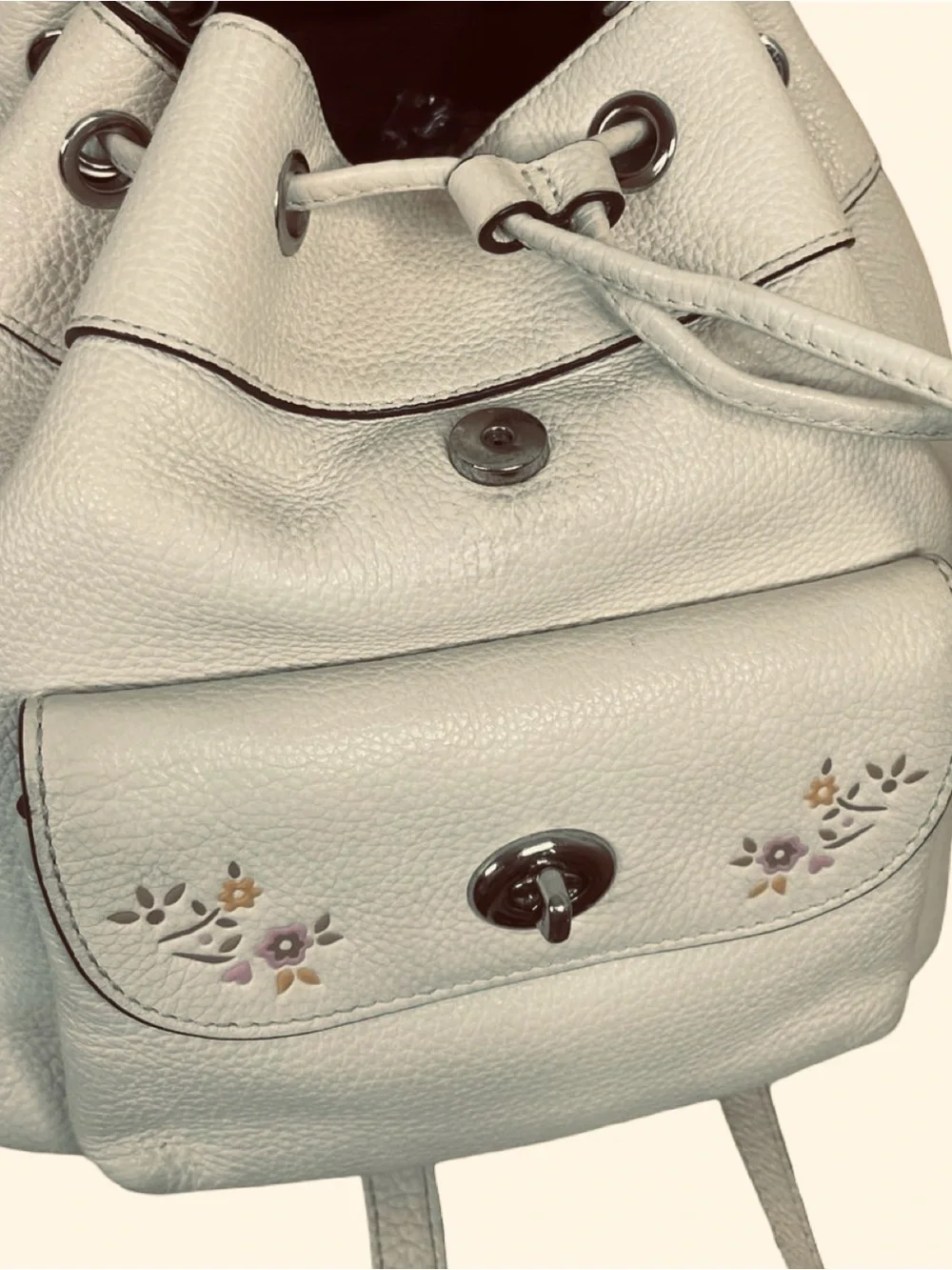 COACH Mini Billie Leather Floral Print Backpack, Chalk EUC FIRM SUPER CLEAN